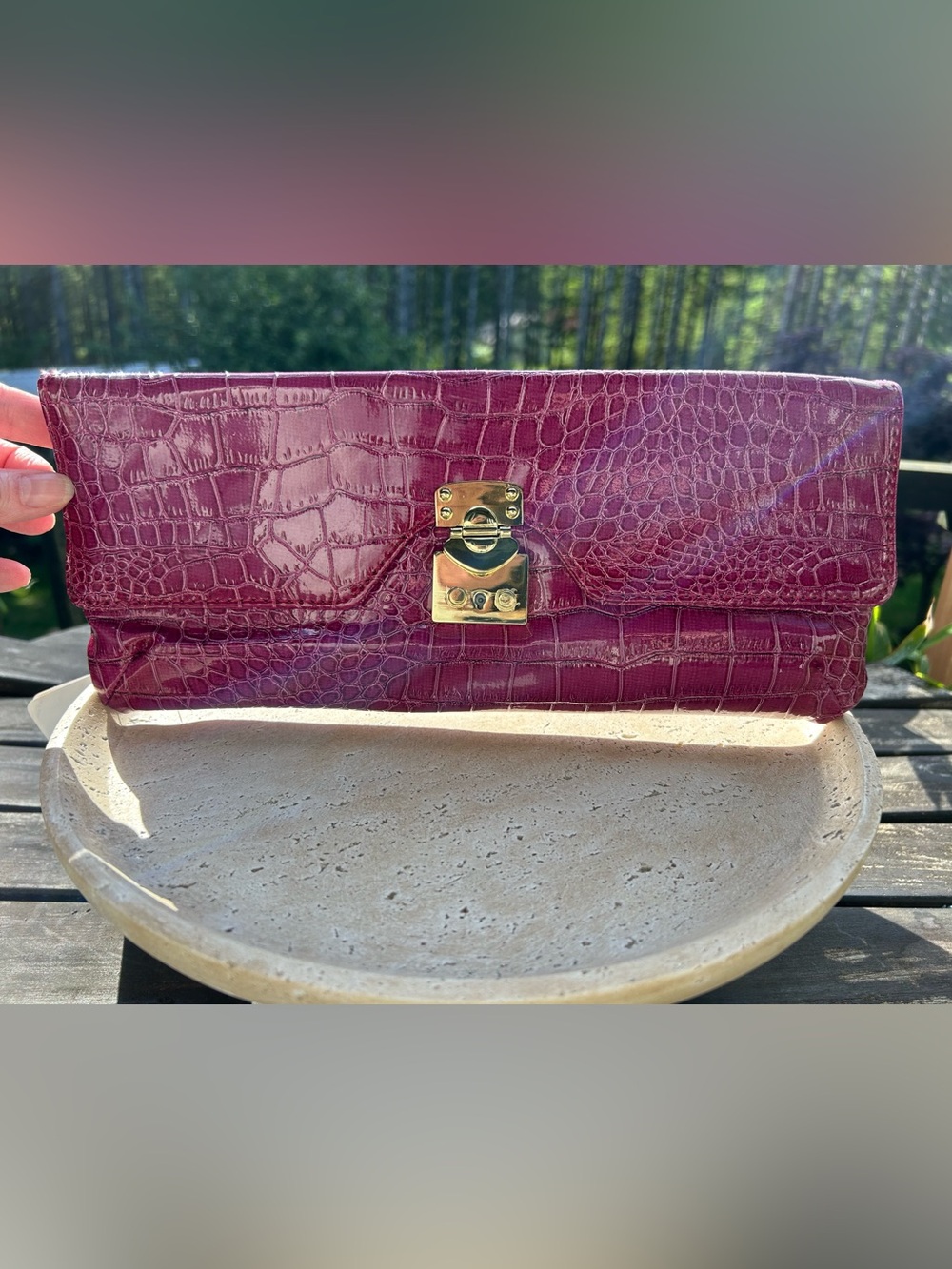 Bellini Pink Croc-Embossed Leather Crossbody‎ with Gold Lock